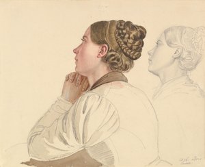 Studier af en kvinde, der beder, tidligt til midten af det 19. århundrede.