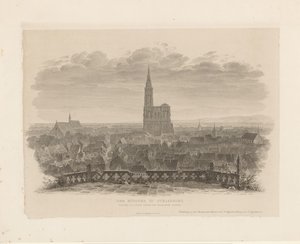 Portræt af katedralen i Straatsburg Ministeren i Strasbourg set fra Thomas-kirkens østlige tårn (titel på objekt) af Ludwig Friedrich Schnell