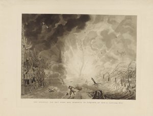 Katastrofen i Leiden, 1807 Springer skibet med krudt ved Leijden den 12. januar 1807 (titel på objekt)