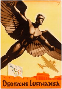 Deutsche Lufthansa, plakat for tyske flyselskaber, der promoverer de olympiske lege i 1936 i Nazityskland (plakat)