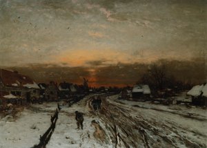 Vinterlandskab med solnedgang (olie på lærred)