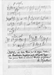 Den sidste side med musik skrevet af den tyske komponist Ludwig van Beethoven (1770-1827)