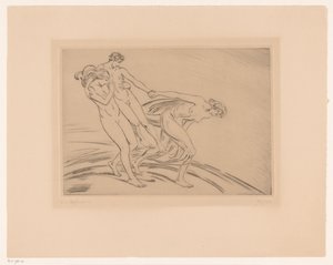 To kvinder kidnapper en mand af Ludwig von Hofmann (signed by artist)