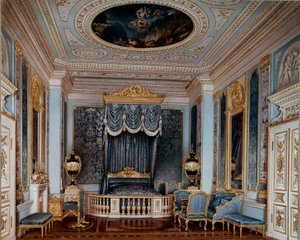 Udsigt over soveværelset til zar Alexander II (1818-1881) ved Gatchina Palace Tryk af Luigi Premazzi (Ludwig Osipovich) (1814-1891) Skt. Petersborg fra det 19. århundrede, Eremitagemuseet