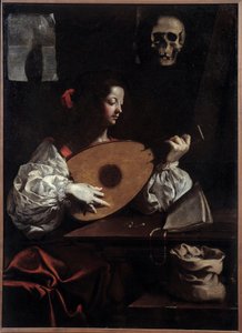 Lutespiller. Maleri (Vanite) af Luigi Miradori (1600-tallet)