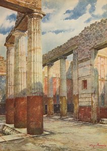 Pompeji: Patricierhus, atrium med søjler (farvelitografi)