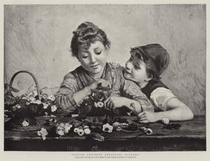 Italienske børn arrangerer blomster af Luigi Bechi