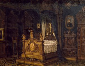 Interiør af soveværelse af adelsmanden Gian Giacomo Poldi Pezzoli, ca 1860