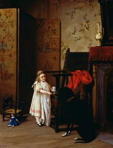 Morgenmad for to, af Luigi Crosio (1835-1915), olie på panel, 42x32 cm af Luigi Crosio