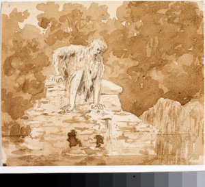 Appennino, River God-skulptur på klippe i 1580 i Pratolino, Villa Demidov (Akvarel, ca. 1825)
