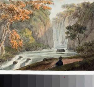 Landskab med flod og vandfald (akvarel, ca. 1825) af Luigi Garibbo