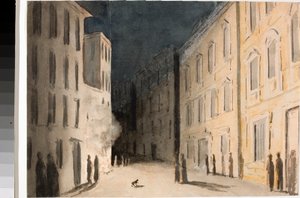 Perspektiv af Strada Nuovissima i Genova (Akvarel, ca. 1825) af Luigi Garibbo