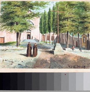 Udsigt over Capuchin kirken, Genova (Tegning og akvarel, ca 1825) af Luigi Garibbo