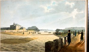 Udsigt over Pila-broen i Genova (akvarel, ca. 1825)