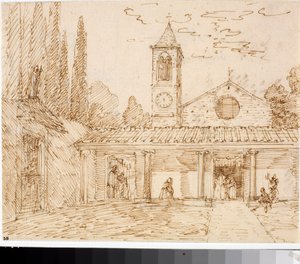 Udsigt over en kirke i renæssancestil (blæktegning, ca. 1825) af Luigi Garibbo