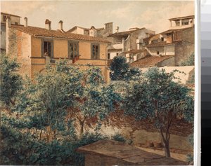 Udsigt over huse i Firenze (akvarel, ca. 1825) af Luigi Garibbo