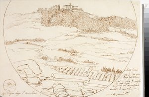 Udsigt over Monte Senario nær Firenze (Tegning, ca 1833) af Luigi Garibbo