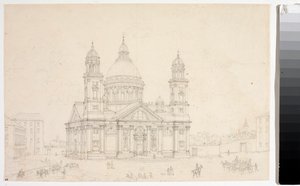 Udsigt over Basilica Santa Maria Assunta di Carignano i Genova (Tegning af Luigi Garibbo
