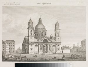 Udsigt over Basilica Santa Maria Assunta di Carignano i Genova (ætsning