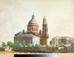 Udsigt over basilikaen Santa Maria Assunta di Carignano i Genova (akvarel af Luigi Garibbo
