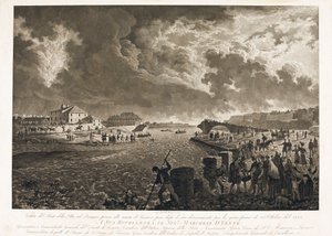 Udsigt over broen Pila i Genova, efter oversvømmelsen af Bisagno-floden den 26/10/1822 (Etching, ca. 1822)