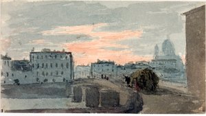Udsigt over broen over Carraia, Firenze (Akvarel af Luigi Garibbo