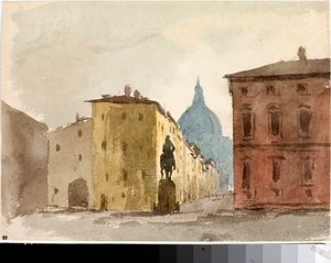 Udsigt over pladsen i kirken Santa Annunziata, Firenze (Akvarel, ca. 1825)