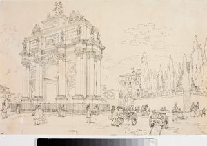 Udsigt over triumfbuen i Porta san Gallo, Firenze (Tegning, ca 1825) af Luigi Garibbo