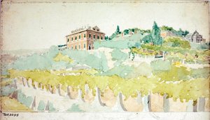 Udsigt over Marquis Gian Carlo di Negros villa kendt som Villetta Di Negro i Genova (Akvarel, ca 1820)