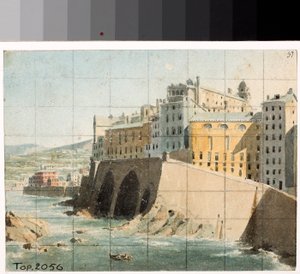 Udsigt over murene på havet i Genova (Akvarel, ca 1822) af Luigi Garibbo
