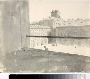 Udsigt over en firkant fra et vindue, Italien (Lavis, ca 1825) af Luigi Garibbo