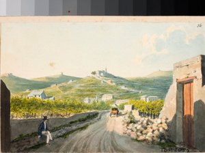 Udsigt over helligdommen Nostra Signora del Monte, Genova (Akvarel, ca 1825) af Luigi Garibbo
