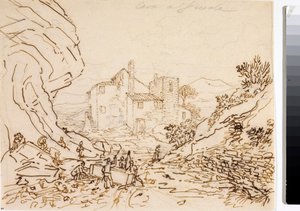 Arbejdere i et stenbrud i Fiesole, nær Firenze (blæktegning, ca. 1823) af Luigi Garibbo