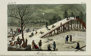 En rutsjebane. Illustration fra antikke og moderne skikke eller regeringshistorie af Giulio Ferrario, 1831