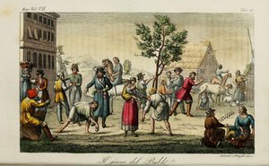 Knøjeben. Illustration fra antikke og moderne skikke eller regeringshistorie af Giulio Ferrario, 1831