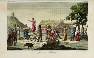 Russisk dans. Illustration fra antikke og moderne skikke eller regeringshistorie af Giulio Ferrario, 1831