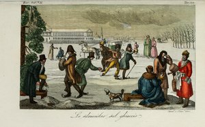 Skøjtebane. Illustration fra antikke og moderne skikke eller regeringshistorie af Giulio Ferrario, 1831