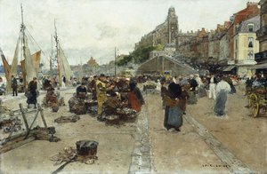 Markedsplads ved en havn,
