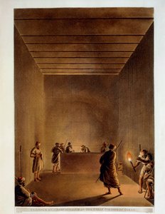 Egypten, værelse og sarkofag i den store pyramide i Giza, gravering fra "Udsigt" af Luigi Mayer af Luigi Mayer