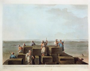 Egypten, toppen af den første pyramide i Giza, gravering fra "Views" af Luigi Mayer af Luigi Mayer