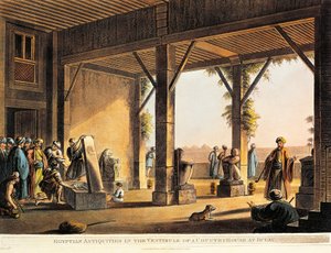 Egyptiske antikviteter i gården til et Boulaq-hus fra Views in Egypt af Luigi Mayer, gravering af Luigi Mayer