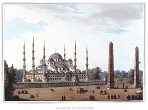 Sultan Ahmeds moské (1609-1616), Istanbul. i "" Udsigter i de osmanniske dominioner, i Europa, i Asien og nogle af middelhavsøerne""" fra de originale tegninger taget af Luigi Mayer, London af Luigi Mayer