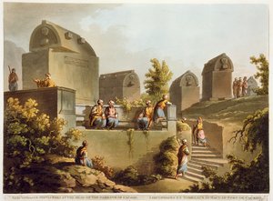 Sarkofager og gravmæle ved havnehovedet i Cacamo, fra "Views in the Ottoman Empire", udgivet af Robert Bowyer (1758-1834) 1803 (akvatint) af Luigi Mayer