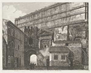 Porta Maggiore i Rom Udsigt over monumentet Condotto delle Acque Claudia og Anione Nuovo og Acqua Felice (titel på objektet)