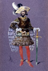 Blå skæg. tegning af Luigi Sapelli Caramba (1865-1936) fra 1910 til operaen Ariane og blåt skæg af Paul Dukas