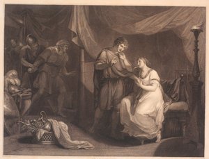 Troilus overrasker Cressida og Diomedes. Fra William Shakespeares "Troilus and Cresida", 5. akt, scene 2