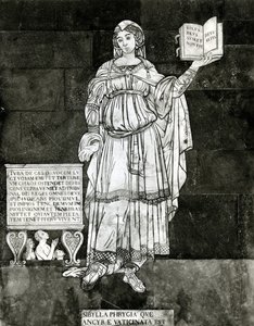 Brolægningsdetalje, der afbilder den frygiske sibylle (marmor) (s/h-foto) af Luigi di Rugieri