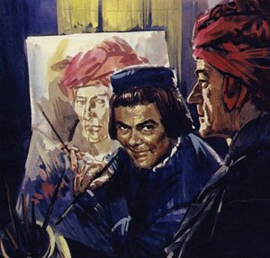 I Brügge malede Van Eyck portrætter som Manden med den røde turban (farvelitografi)