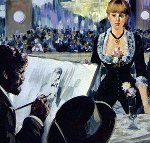 Manet maler pigen bag baren på Folies-Bergere (farvelitografi) af Luis Arcas Brauner