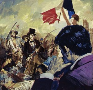 Den franske revolution inspirerede Eugene Delacroix til at male Friheden, der leder det franske folk (farvelitografi)